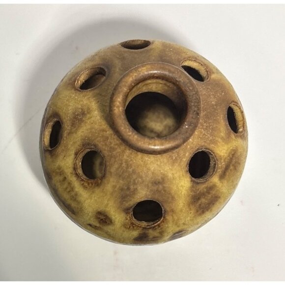 Flower Frog Studio Pottery Buchanan Anchor Pottery St Ives? Brown Yellow Signed - Picture 3 of 8